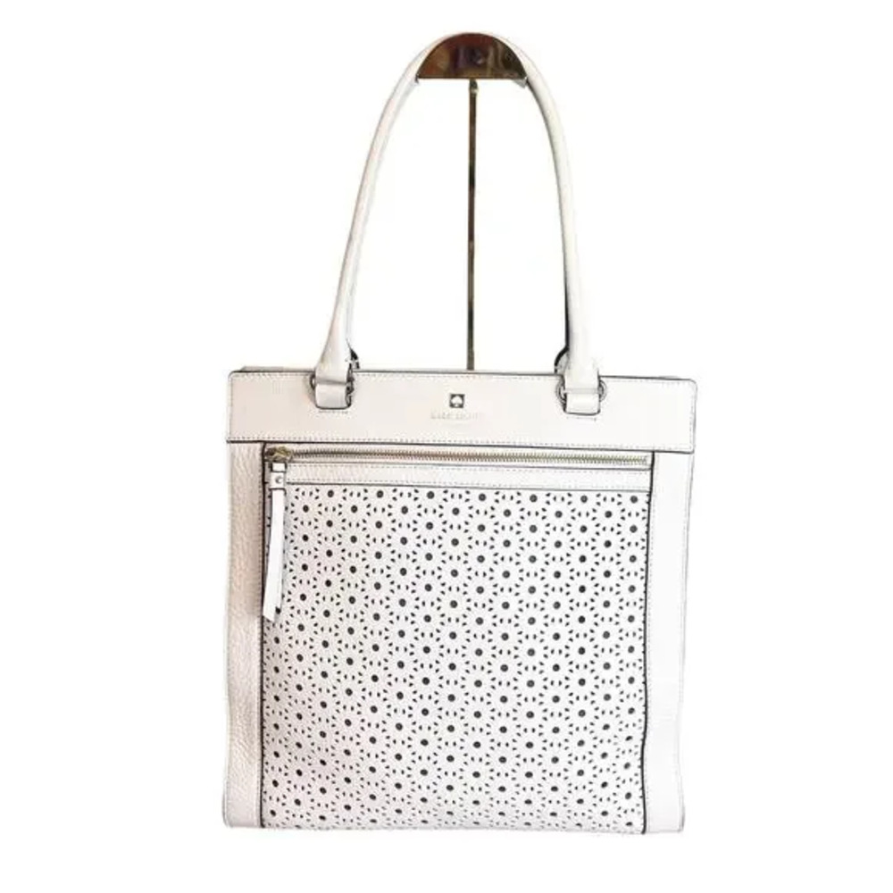 Kate Spade Perri Lane Bubbles Lynne White Leather Cutout Tote Shoulder Purse Bag